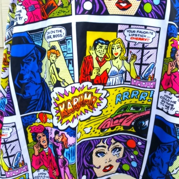 Pop Art Comic Printed Tight Strapless Dress Adult Halloween Party Costume (XS) - Picture 9 of 11